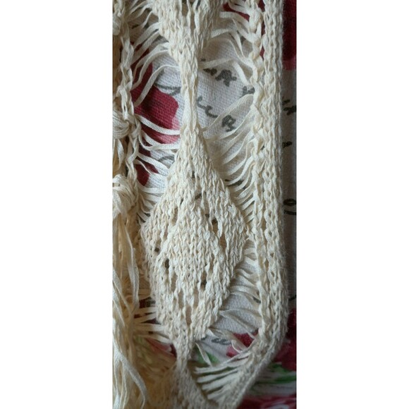 Jessica Simpson XS Oversized Fringed Duster Creme Ribbed Knit Boho Cowgirl - Picture 5 of 9